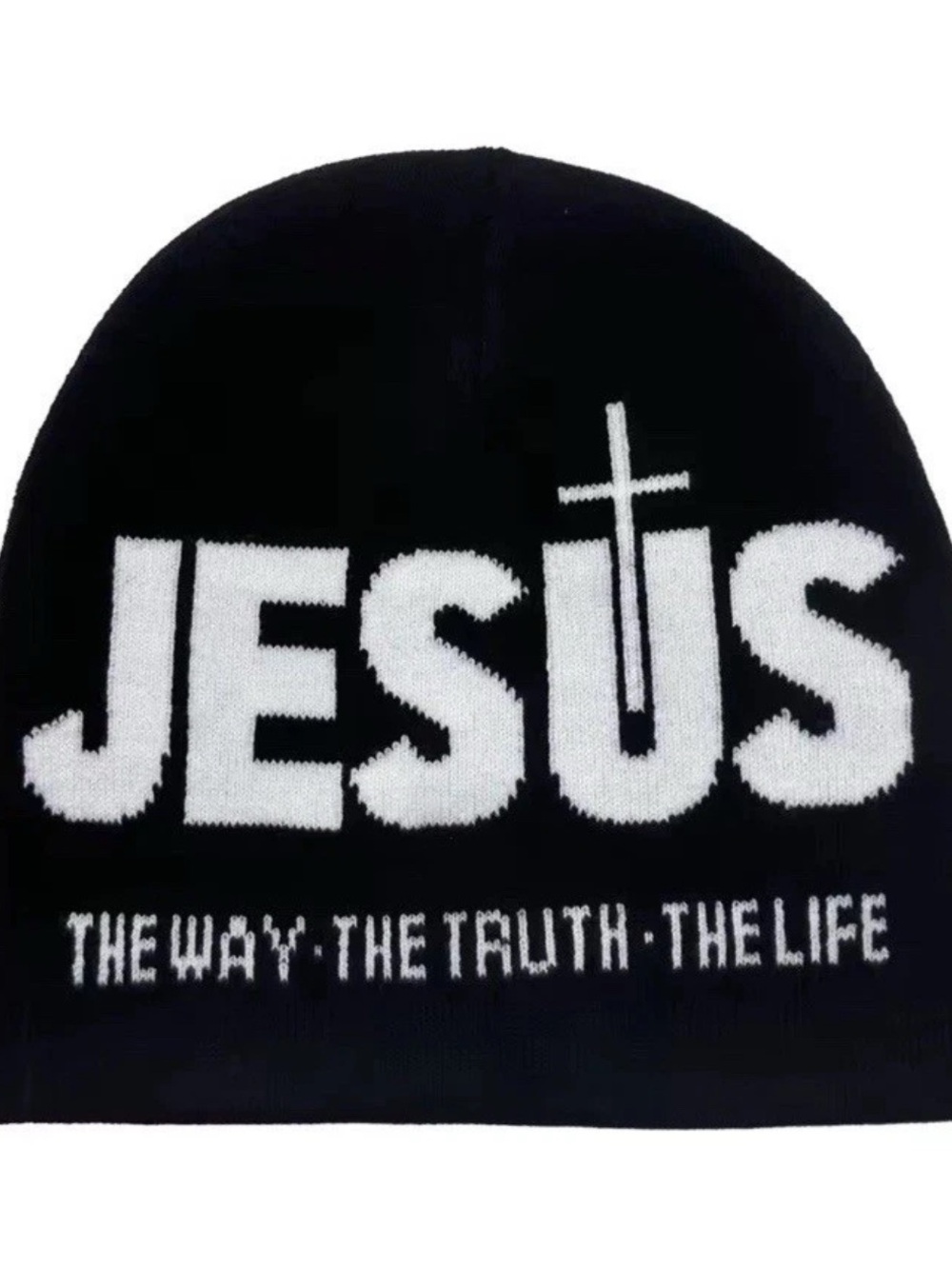 Black Beanie with White JESUS Graphic
